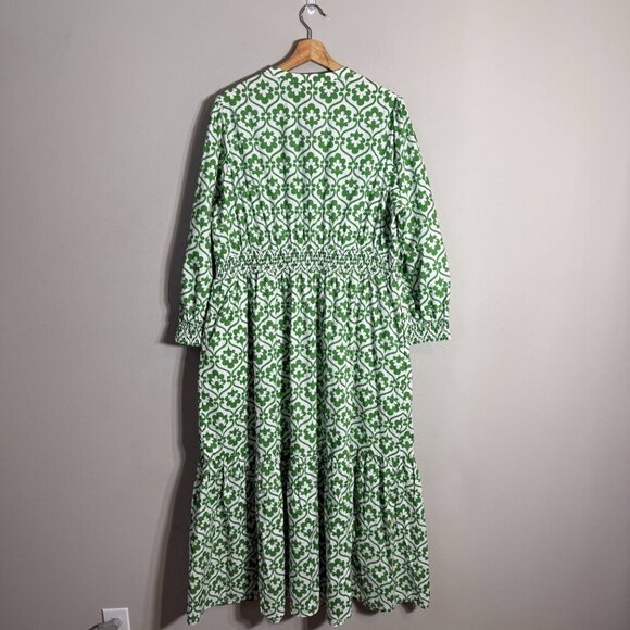 Boden Elena Cotton Tiered Midi Dress Womens 16-18 Paradise Green Ivy Trellis NWT - Picture 5 of 16